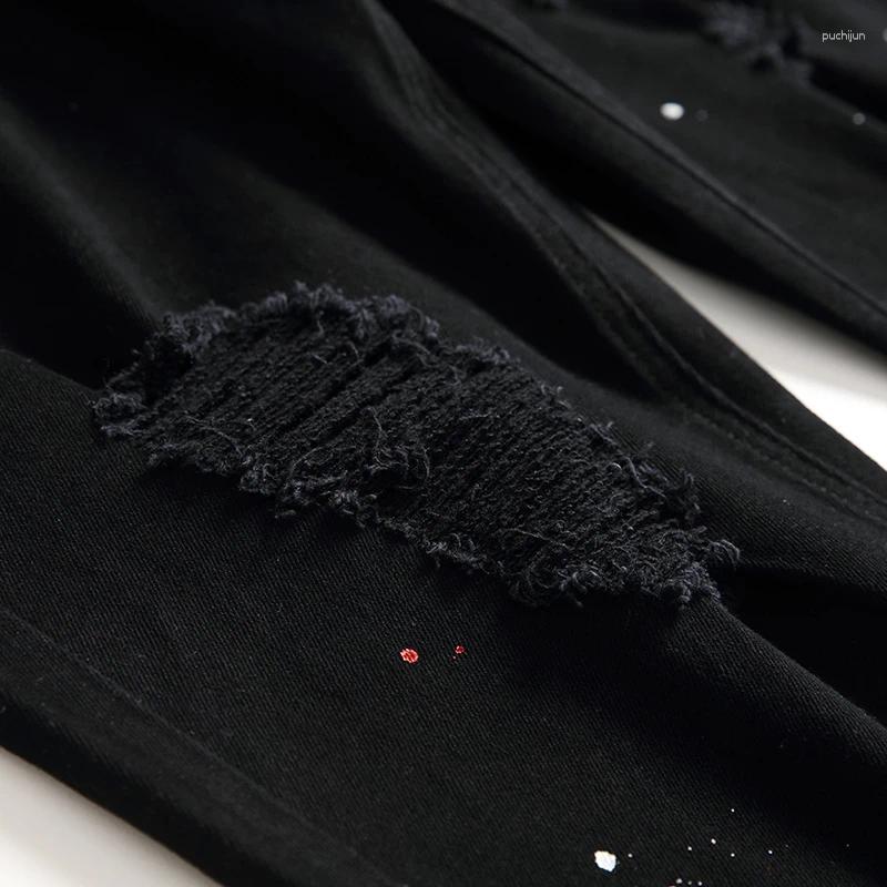 2025 S Fashion Designer Men S Jeans Four Season Men Denim Design Lacquer Foot Casual Long Pants Stretch Regular Fit Black Trousers