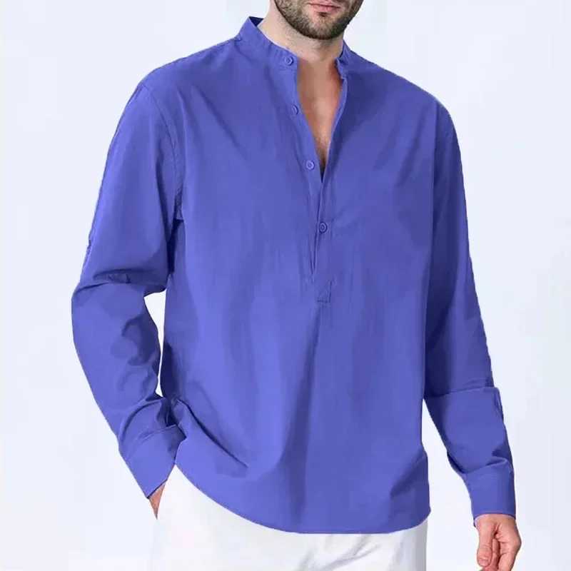 Hawaiian T-Shirts New Mens Cotton Linen Shirts for Men Casual Lightweight Shirts Long Sleeve Crew Henley Beach Shirts Z240918