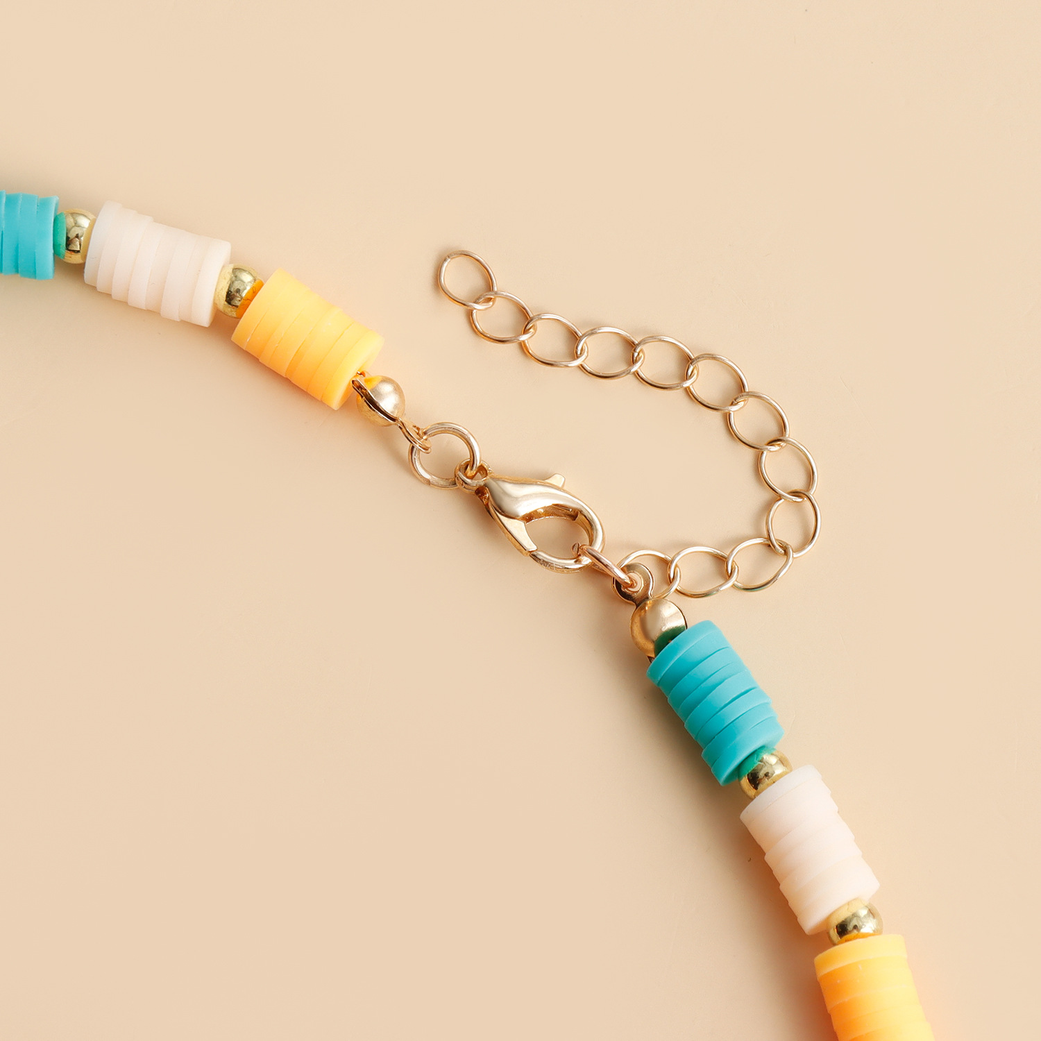 Bohemian Women's Stackable Multi-Layered Daisy Chain with Colorful Clay Heart Pendant Gold Plated Beads Chain Pendant Necklace Heart Flower Jewel