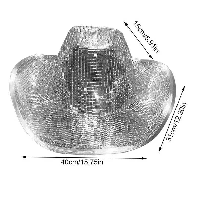Unique disco ball cowboy hat with neon lights shining brightly cowboy hat with mirrored glass gemstone mesh accent shining brightly 241021
