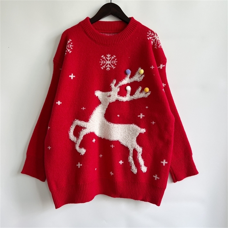 OMCHION Sueter Feminino Korean Style Women Christmas Sweater Casual Loose Pullover Red Fashion Warm Knitted Tops 240911