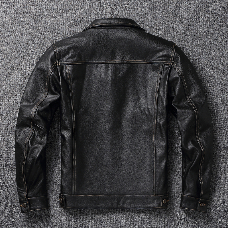 CC Shop Top.Y2k New Classic Casual Slim Fit Genuine Leather Coat.Quality Fashion Cowhide Jacket.Young Popular 557 Style Denim