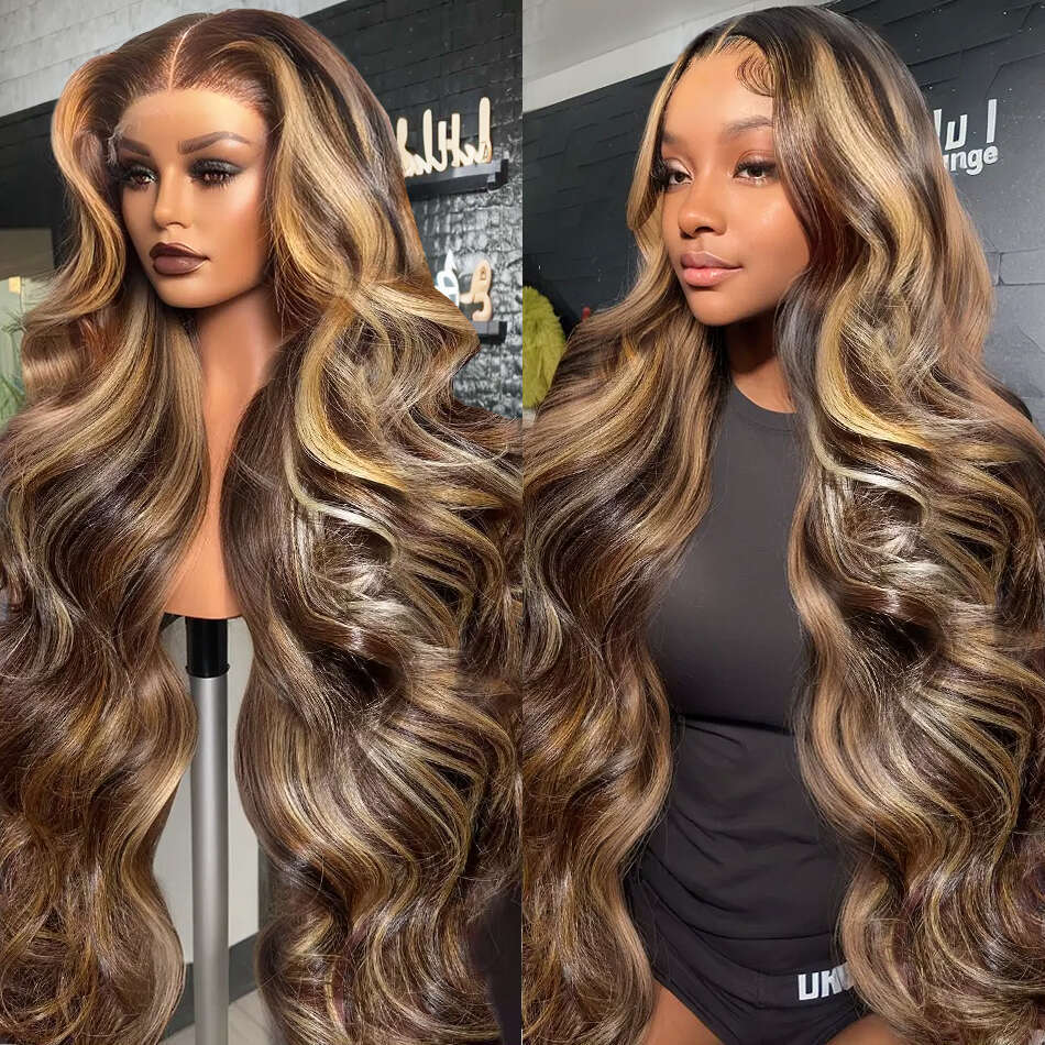 200% Colored Highlight Body 13X6 HD Front Human Hair Wigs 30 40 Inch Honey Blonde Water Wave 13X4 Lace Frontal Wig