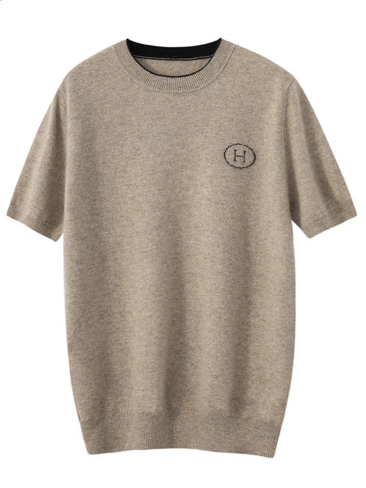 Spring Summer Men 100 Cashmere Sweater ONeck Short Sleeves Pullover H Contrast Color Knitwear Soft Casual Knitting Top 240907