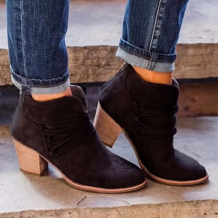 Womens Leopard Short Boots Retro Round Toe Ankle Boots Square High Heels Womens Shoes Roman Fashion Motorcycle Boots Botas Mujer 240914