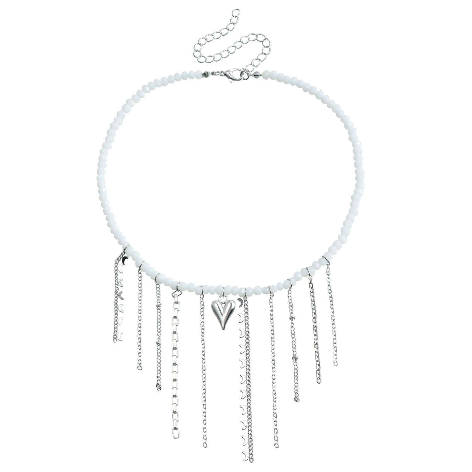 White Beads Pendant Choker Necklaces For Women Heart Tassel Classic Stainless Steel Silver Jewelry Ladies Party Birthday Wedding Gifts Elegant America