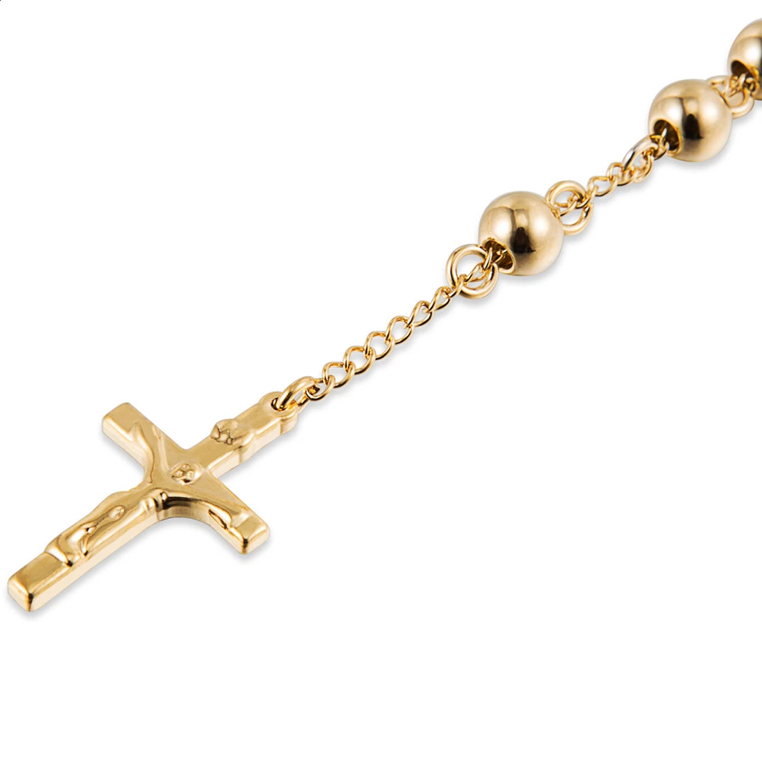 Fashion 4/6/8/10mm Gold Color Jesus Christ Crucifix Chain For Men Women 316L Stainless Steel Long Rosary Beads Necklace 240911