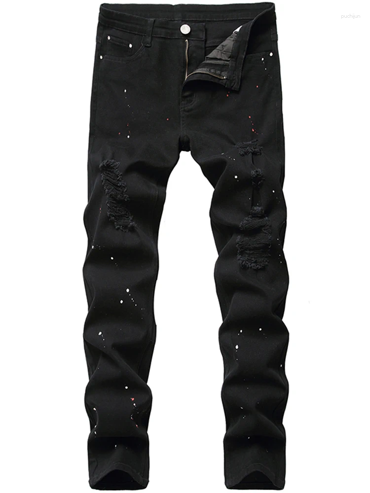 2025 S Fashion Designer Men S Jeans Four Season Men Denim Design Lacquer Foot Casual Long Pants Stretch Regular Fit Black Trousers