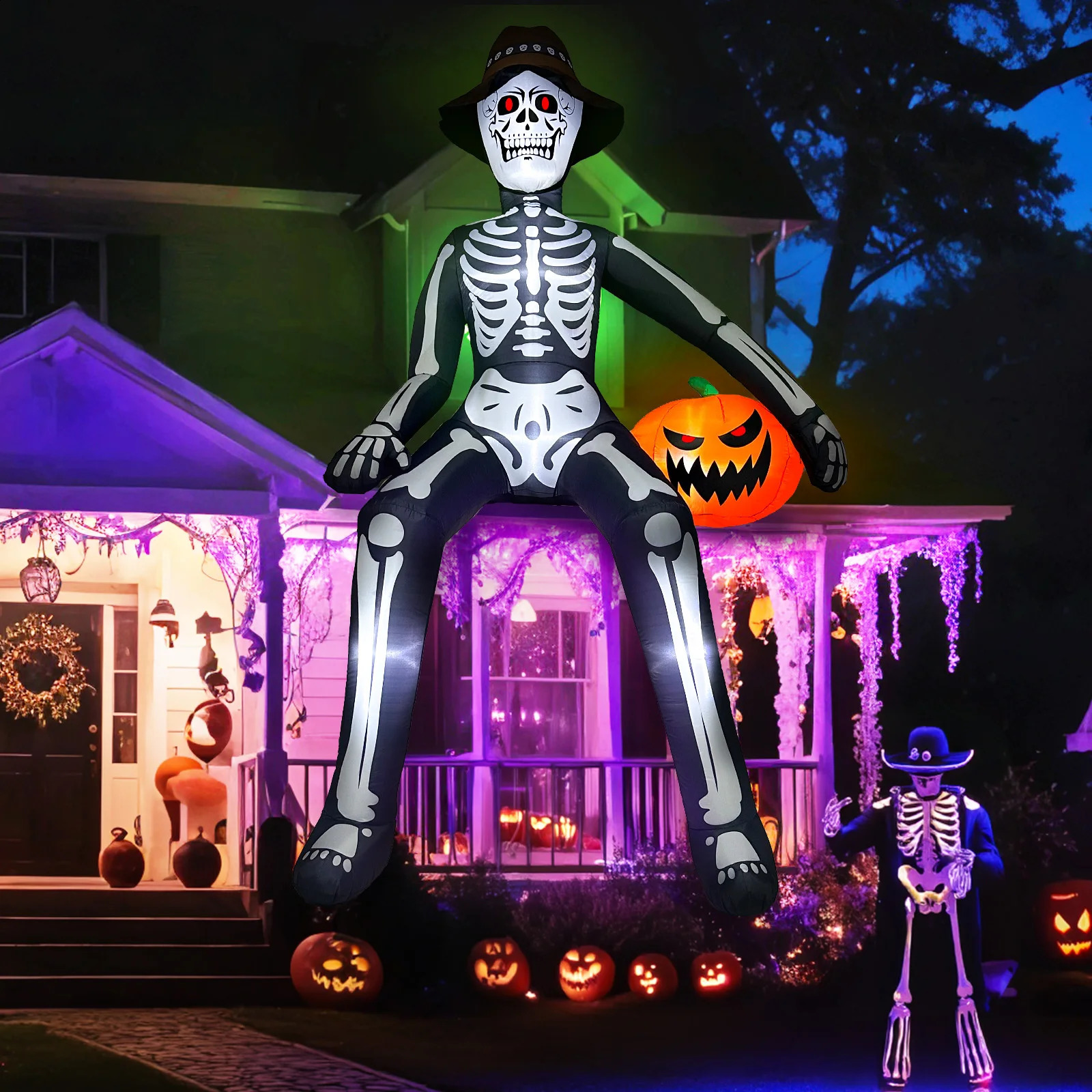 10ft Halloween Inflatables Outdoor Decorations Giant Sitting Skeleton Inflatable Decor with Buildin LEDs 240910