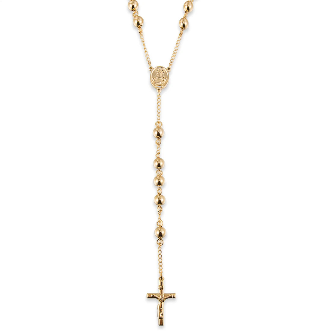 Fashion 4/6/8/10mm Gold Color Jesus Christ Crucifix Chain For Men Women 316L Stainless Steel Long Rosary Beads Necklace 240911