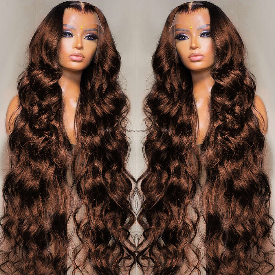13X4 Chocolate Brown Body Wave Front HD Transparent Lace Frontal Wig Preplucked Colored Human Hair Wigs 200%