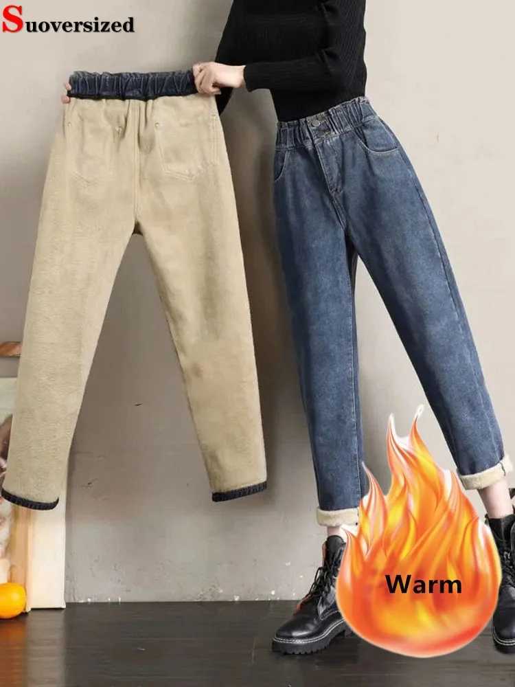 Thicken Warm Ankle-length Harem Jeans Baggy Winter Denim Pants Plus Velvet For Women Vaqueros Korean High Waist Pantalones M240914