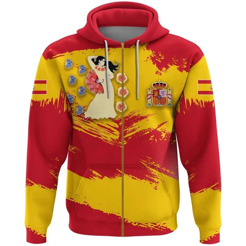 Spain Map Flag 3D Printed Zip Up Hoodies For Men Clothes National Emblem Sports Boy Tracuit Casual Kids Zipper Hoody Pullovers