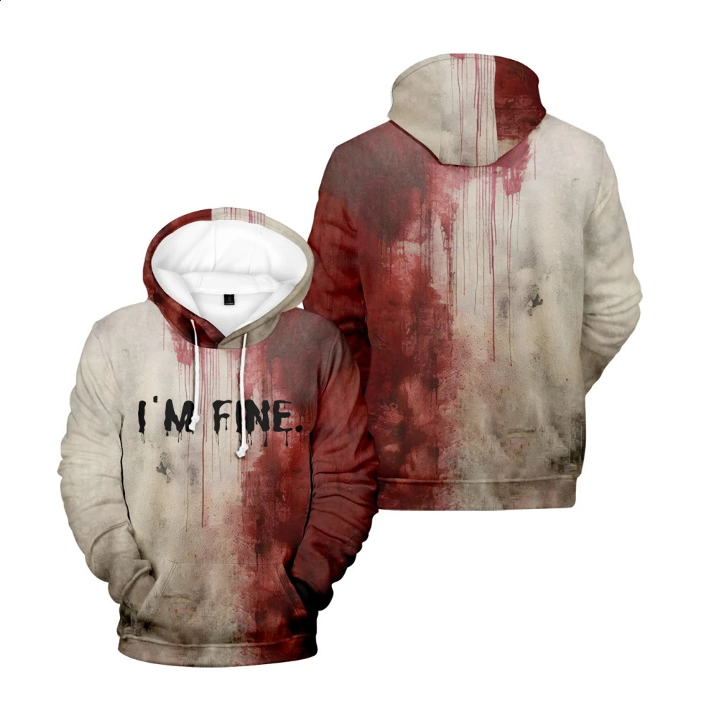 IM Fine Bloody hooded Problem Solved drawstring pocket sweatshirt menwomen hip hop Pullovers 240910