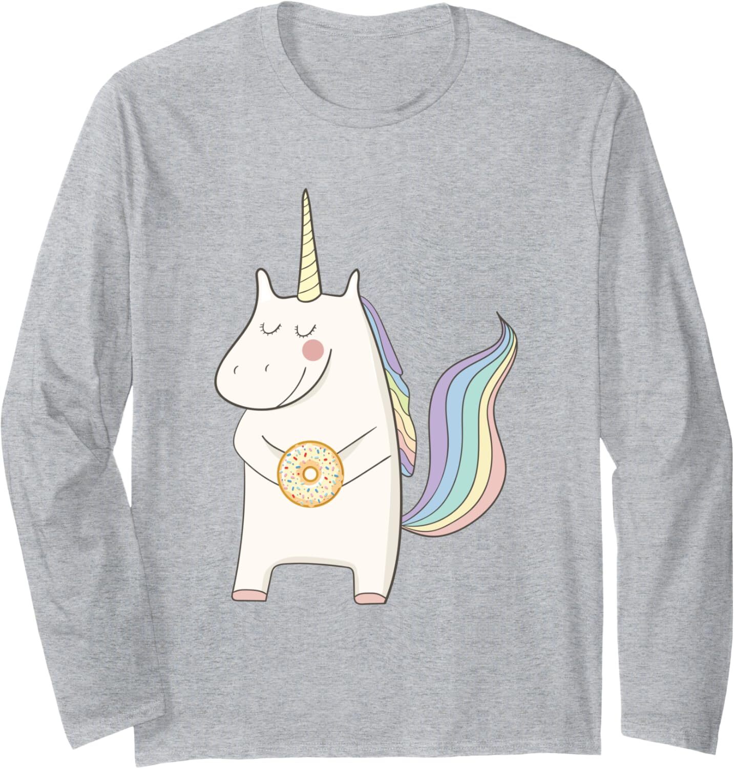 Long Sleeve Shirts for Men sweatshirt Rainbown Pastel Colors Unicorn With A Donut Funny Tee Streetwear Casual tops clothes trend fc