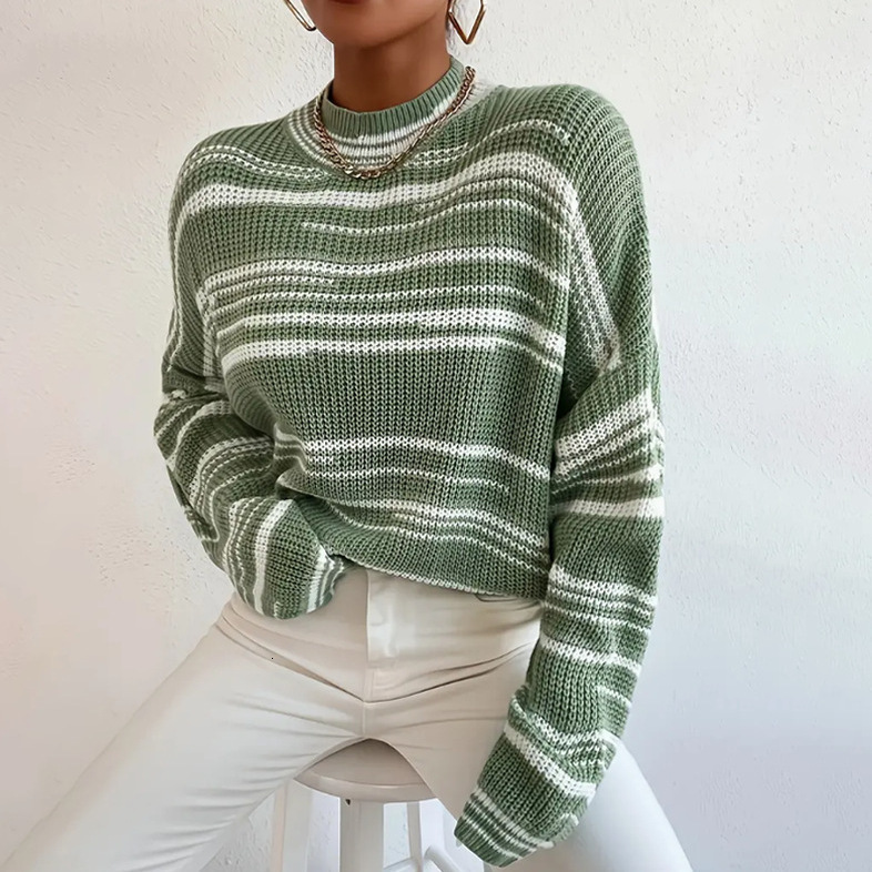 dongdumaoyi Women's autumn and winter pullover round neck sweater fashion striped knitted sweater loose top F0918#42