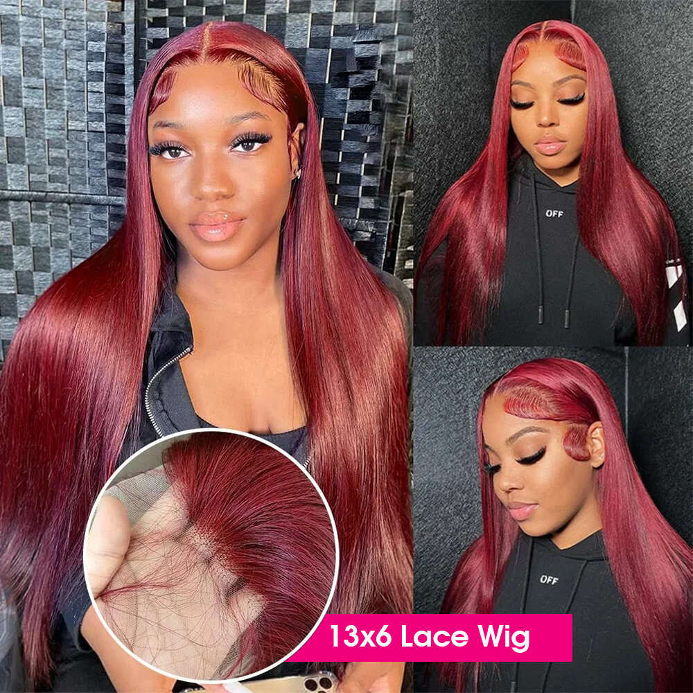 Bury 13X6 HD Front Wig 13X4 Straight 99J Red Colored Lace Frontal Human Hair Wigs For Women 220% Density