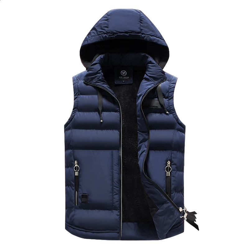 Autumn Mens Vest Winter Down Vest Casual Vest Mens Sleeveless Jacket Thickened Warmth Mens Vest Coat Hat Detachable 240912