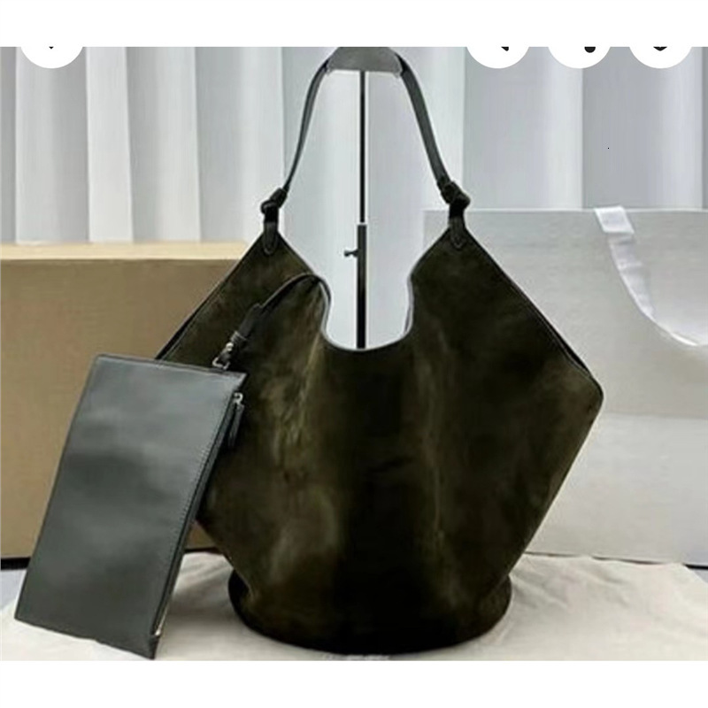 Large Bucket Handbags - Cowhide Suede Commuting Tote, Niche Single Shoulder Bag With Spacious Interior