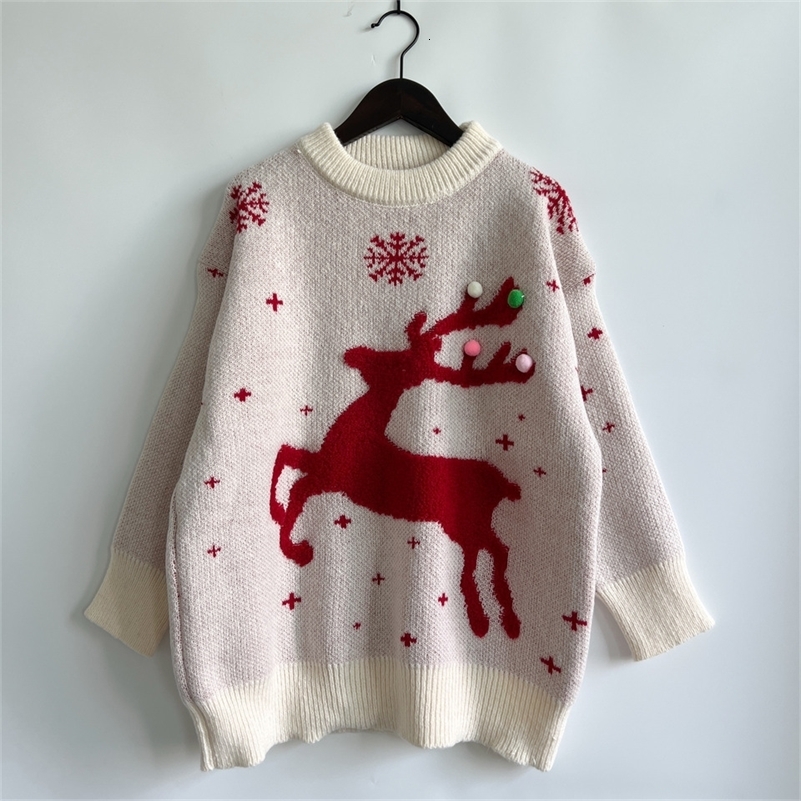 OMCHION Sueter Feminino Korean Style Women Christmas Sweater Casual Loose Pullover Red Fashion Warm Knitted Tops 240911