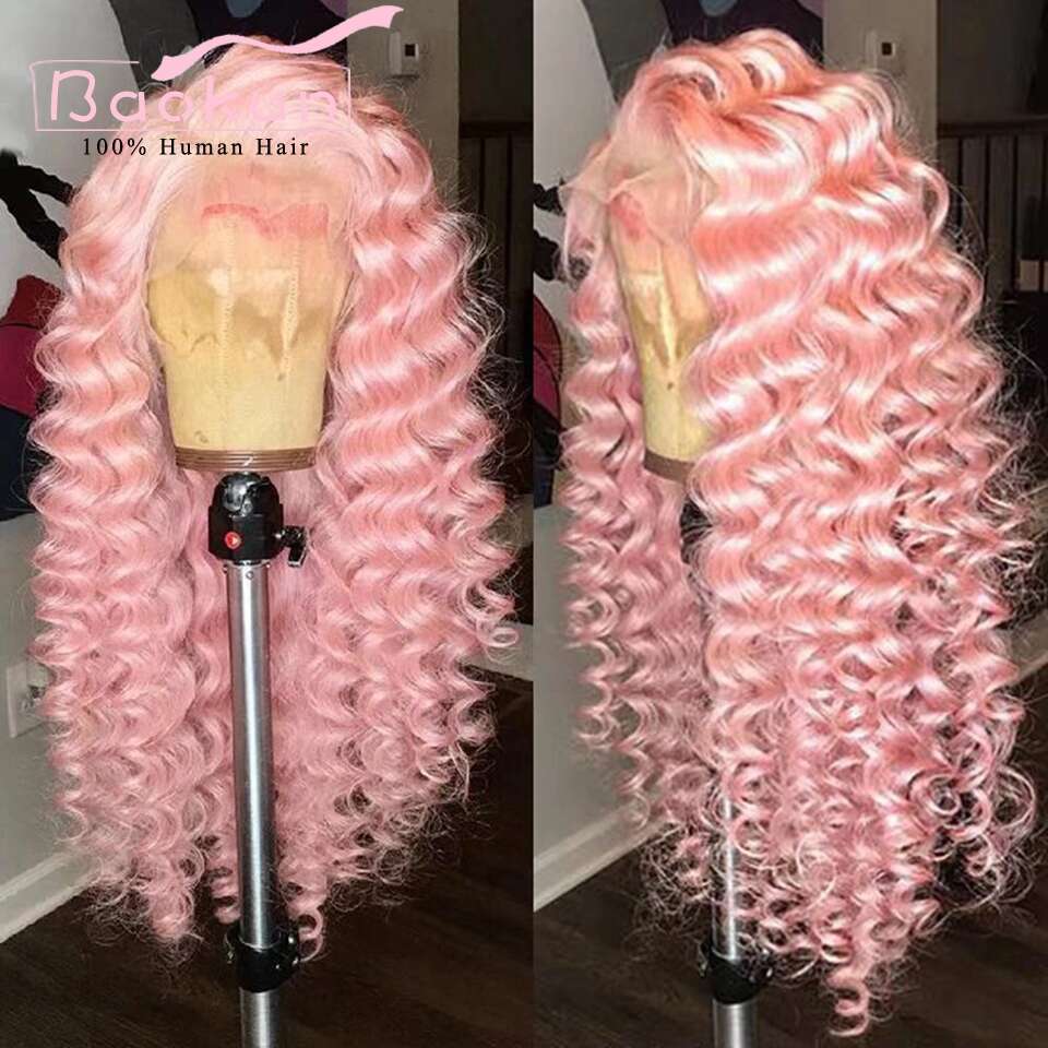 13X4 Hot Pink Curly Pre Plucked 13X6 HD Frontal Wig Brazilian Virgin Deep Wave Lace Front Human Hair Wigs