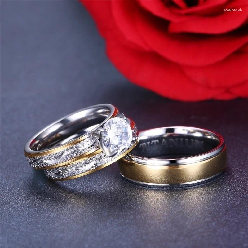 wedding rings 2024 fashion couple for lovers exquisite zircon women set trendy stainless steel men jewelry
