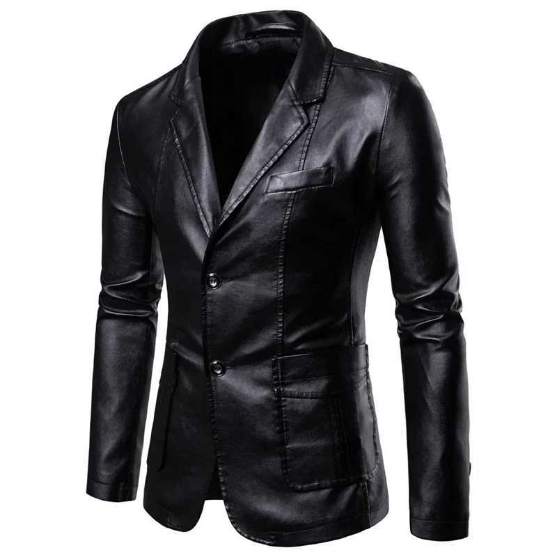 New Mens 2024 Spring/Summer Fashion Collar Leather Jacket Set/Mens Business Casual Pu Jacket W240918