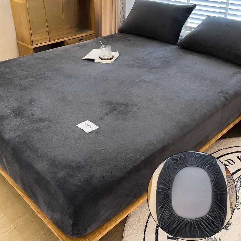 Sheet Winter bamboo fiber thick velvet bedding elastic bedding fluffy coral velvet bedding 240918
