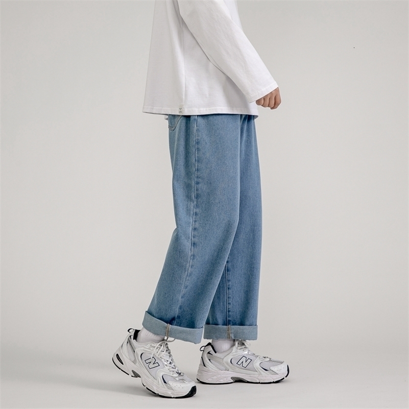 Korean Fashion Mens Baggy Jeans Classic Allmatch Solid Color Straightleg Denim Wideleg Pants Male Light Blue Grey Black y240912