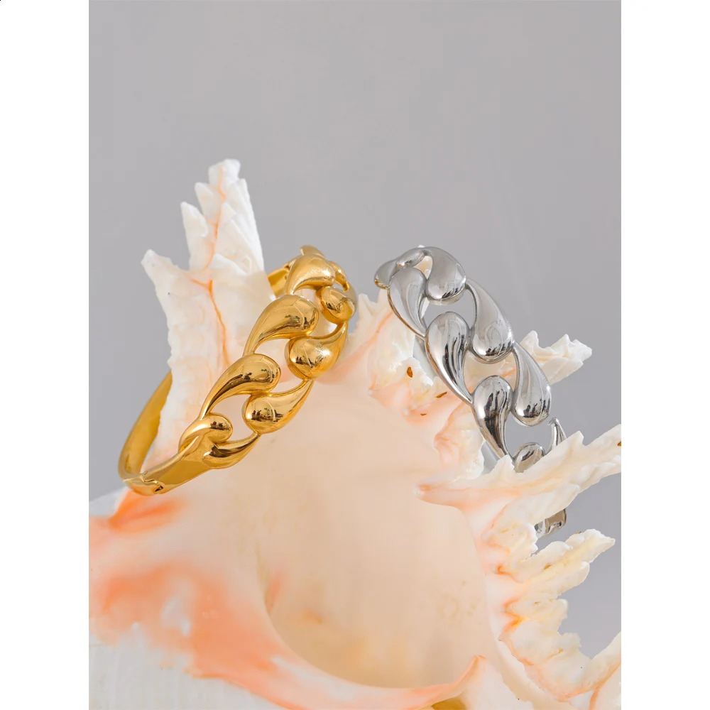 Yhpup 64mm Trendy Style Stainless Steel Water Drop Hollow Statement Bracelet Bangle Women Distinctive Texture Fashion Jewelry 240914