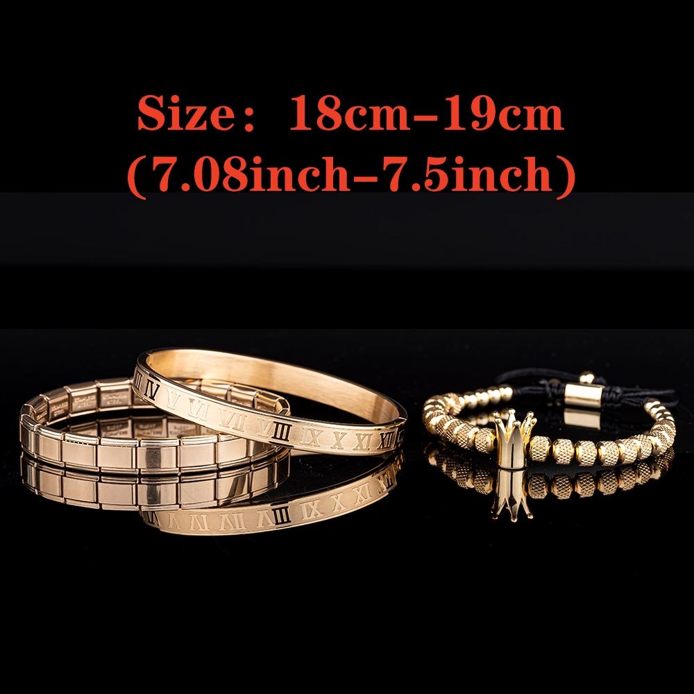 3pcs/set Men Bracelets Luxury Enamel Roman Bracelet Royal Crown Charm Men Stainless Steel Geometry Pulseiras Open Adjustable Bracelets Couple Jewelry