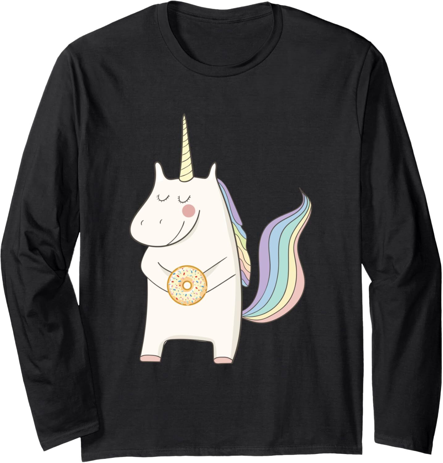 Long Sleeve Shirts for Men sweatshirt Rainbown Pastel Colors Unicorn With A Donut Funny Tee Streetwear Casual tops clothes trend fc