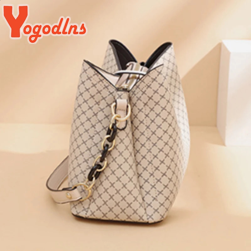 Yogodlns Fashion Bucket Bag Women PU Leather Shoulder s Crossbody Flap Satchel Bags 240914