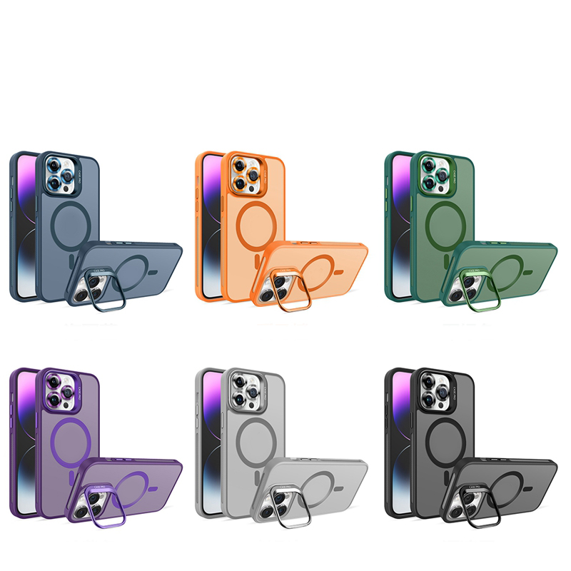 Camera Holder Magnetic Wireless Charging Cases For Iphone 17 Air 16 Plus 15 14 Pro MAX 13 12 11 Bracket Hard PC TPU Frosted Lens Protector Kickstand P