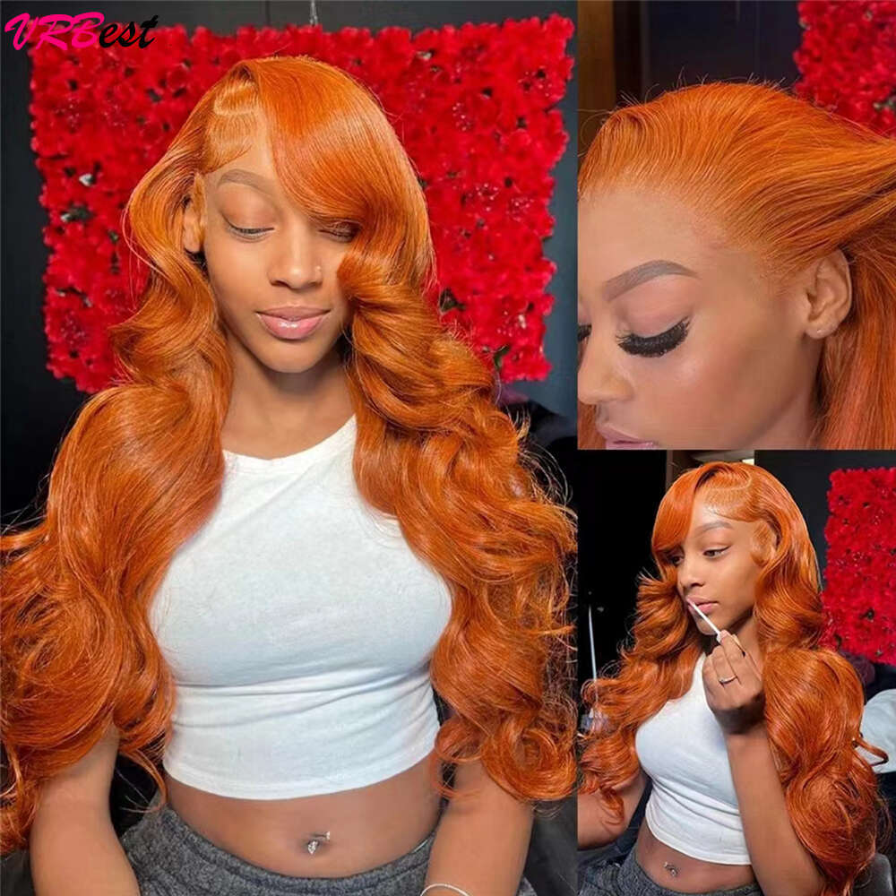 Ginger Orange Body Wave Full Front Human Hair Wigs Pre Plucke Natural Wavy HD Lace Frontal Wig Factory Price