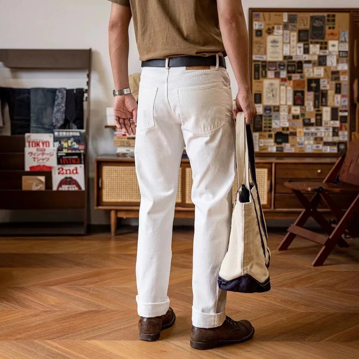 Red Tornado White Regular Straight Mens Jeans Rugged Style 14oz Selvage Denim Pants 240913