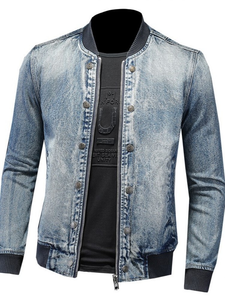 Mens Denim Bomber Jacket Slim Fit Vintage Moto Biker Short Cargo Coat Male Long Sleeve High Street Stand Collar Pilot Jackets