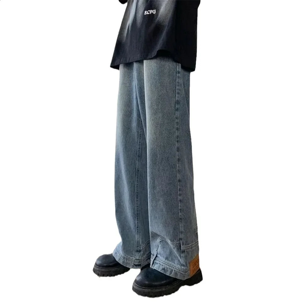 American Style High Street Upside Down Sensibility Jeans European Hip Hop Streetwear Mens Fit Straight Leg Pants 240918