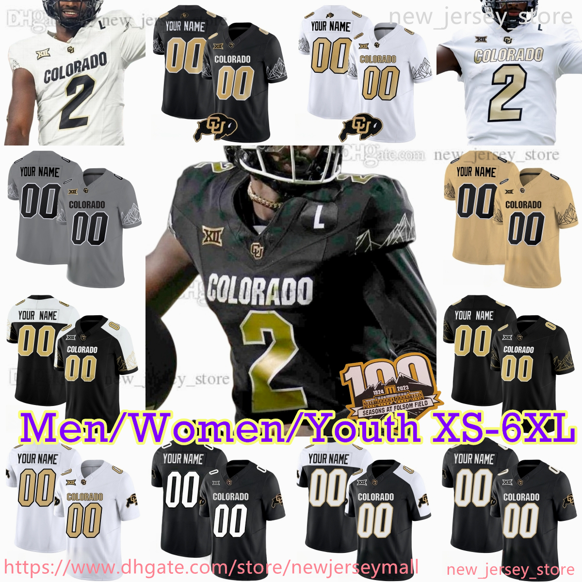 2024 Custom S-6XL NCAA Colorado Buffaloes Football Jersey 2 shedeur sanders Travis Hunter Jimmy Horn Jr. Dallan Hayden Shilo Sanders Mark Vassett Woods - All Stitched