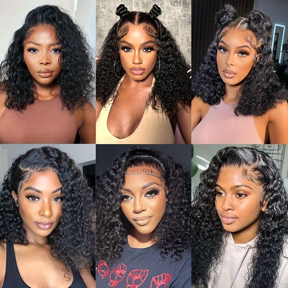 13X4 Lace Frontal Human Brazilian Deep Wave Bob Natural Haire Remy Short Curly Closure Wig Preplucked Baby Hair