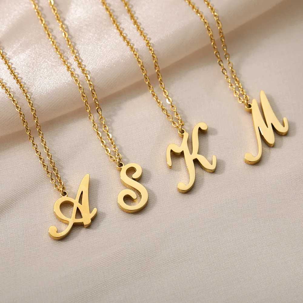 Artistic Cursive Initials Womens Letter Necklace Gold Plated Chain Necklace Charm Necklace Stainless Steel Jewelry W250318