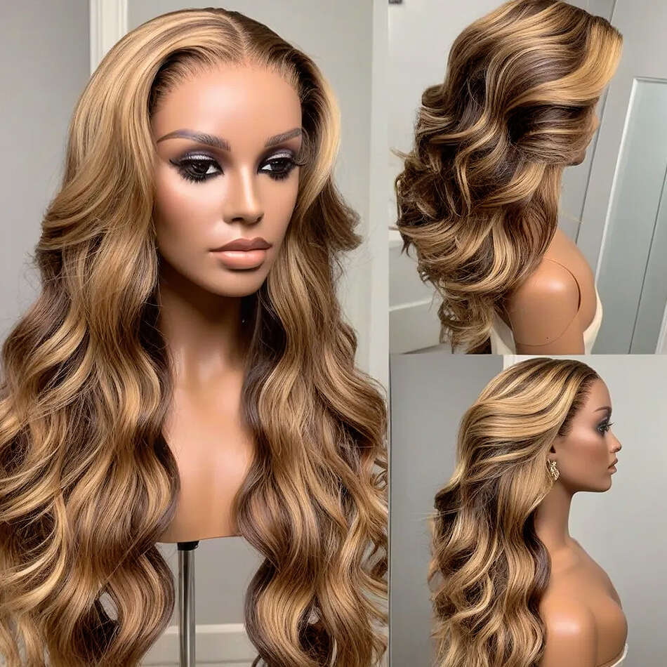 200% Colored Highlight Body 13X6 HD Front Human Hair Wigs 30 40 Inch Honey Blonde Water Wave 13X4 Lace Frontal Wig