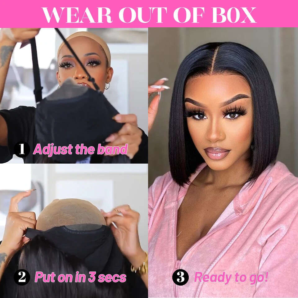 Wear And Go Bone Straight Bob Front Human Hair For Women 4X6 HD Lace Closure Glueless Wig Short Wigs