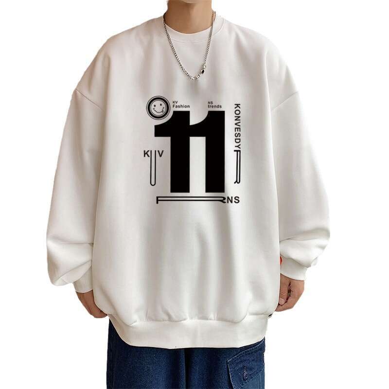 Hoodie Men's Autumn Fashion Brand Long Sleeved Hong Kong Style Round Neck Pure Cotton Loose Fitting Men's Versatile Base Clothes Hoodie