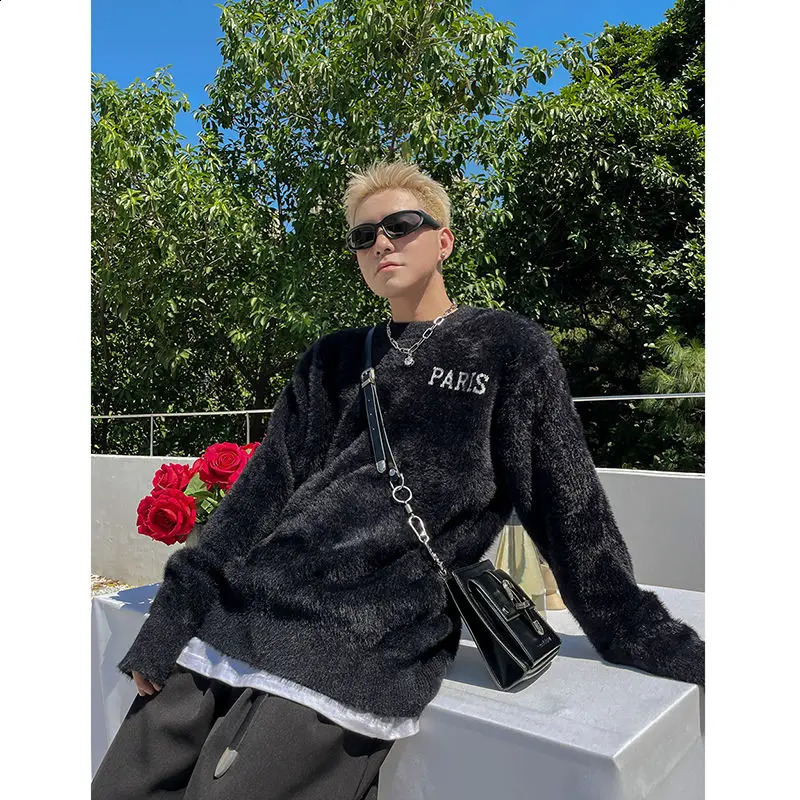 High street fashion mink velvet jacquard sweater for men and women autumn and winter loose and versatile y2k couple sweater 240912