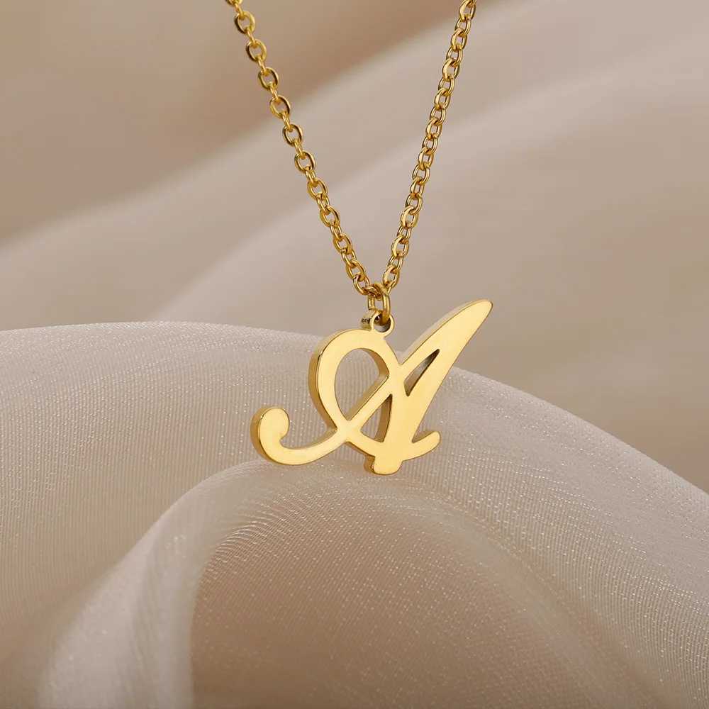 Artistic Cursive Initials Womens Letter Necklace Gold Plated Chain Necklace Charm Necklace Stainless Steel Jewelry W250318