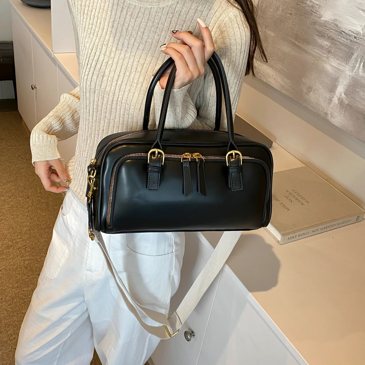 Retro Handbag Simple Commuting Womens Bag 2024 Korean Style Casual Large Capacity Shoulder Crossbody Bowling Bolsos 240914ZYl