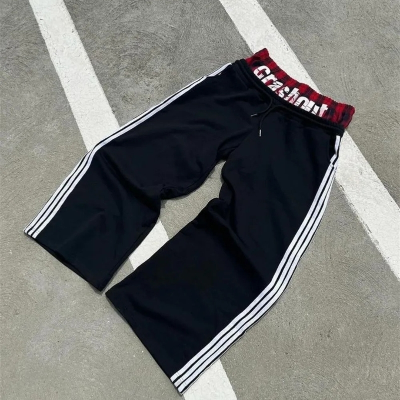 American Retro Striped Patchwork Casual Pants Y2K Men and Women Streetwear Hip Hop Loose Fashion High Waist Straight Sweatpants 240911