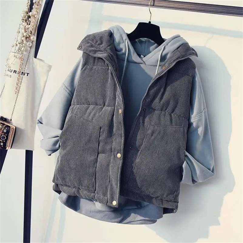 Woman Jacket Vest Corduroy Vest Womens Autumn Winter Clothing Loose Short Cotton Coat Vest Chaleco Mujer 240911