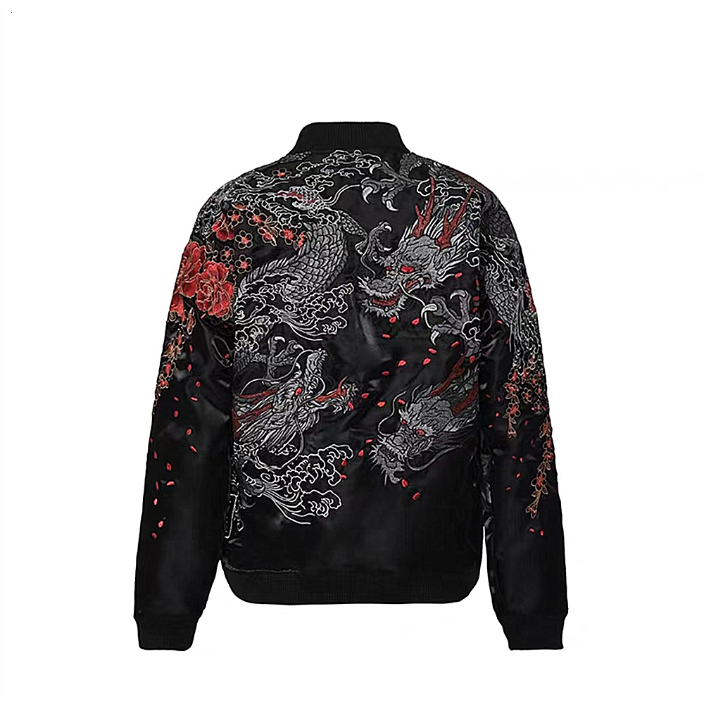 New Men Boys Black P Embroidered Reversible Double-Sided Sukan Souvenir Jacket 2024 China Dragon Year Exclusive